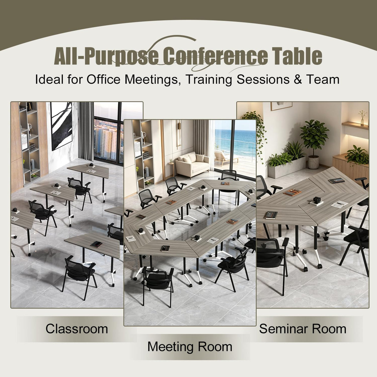 Folding Conference Table, 2 Pack Modern Flip Top Mobile Training Tables
