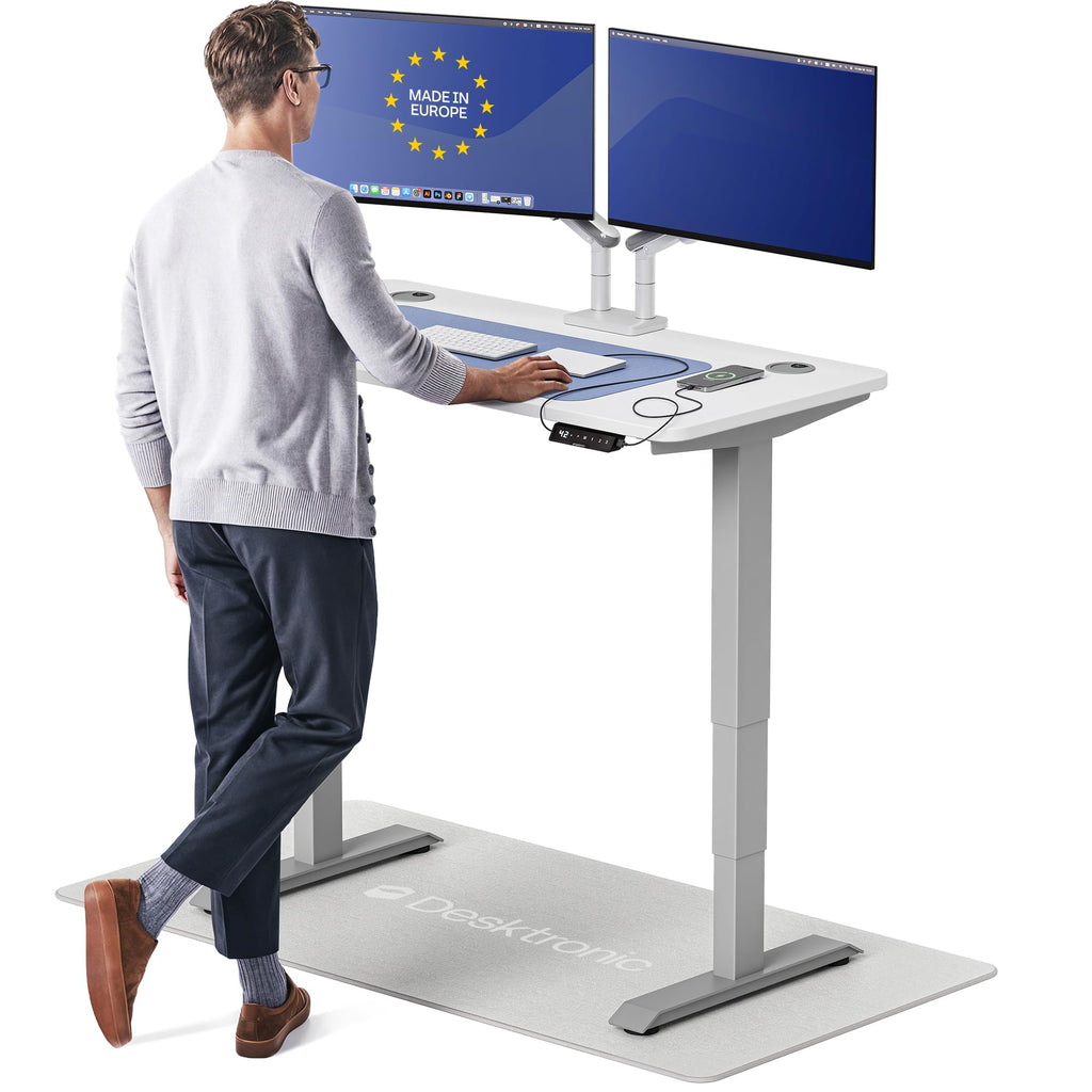 Standing Desk 48x24 — Made in Europe, Ergonomic Sit Stand Home Office Desk, Electric Height Adjustable, Dual Motor, USB & USB-C Charging, Wobble-Free, Touchscreen, 3 Memory Presets