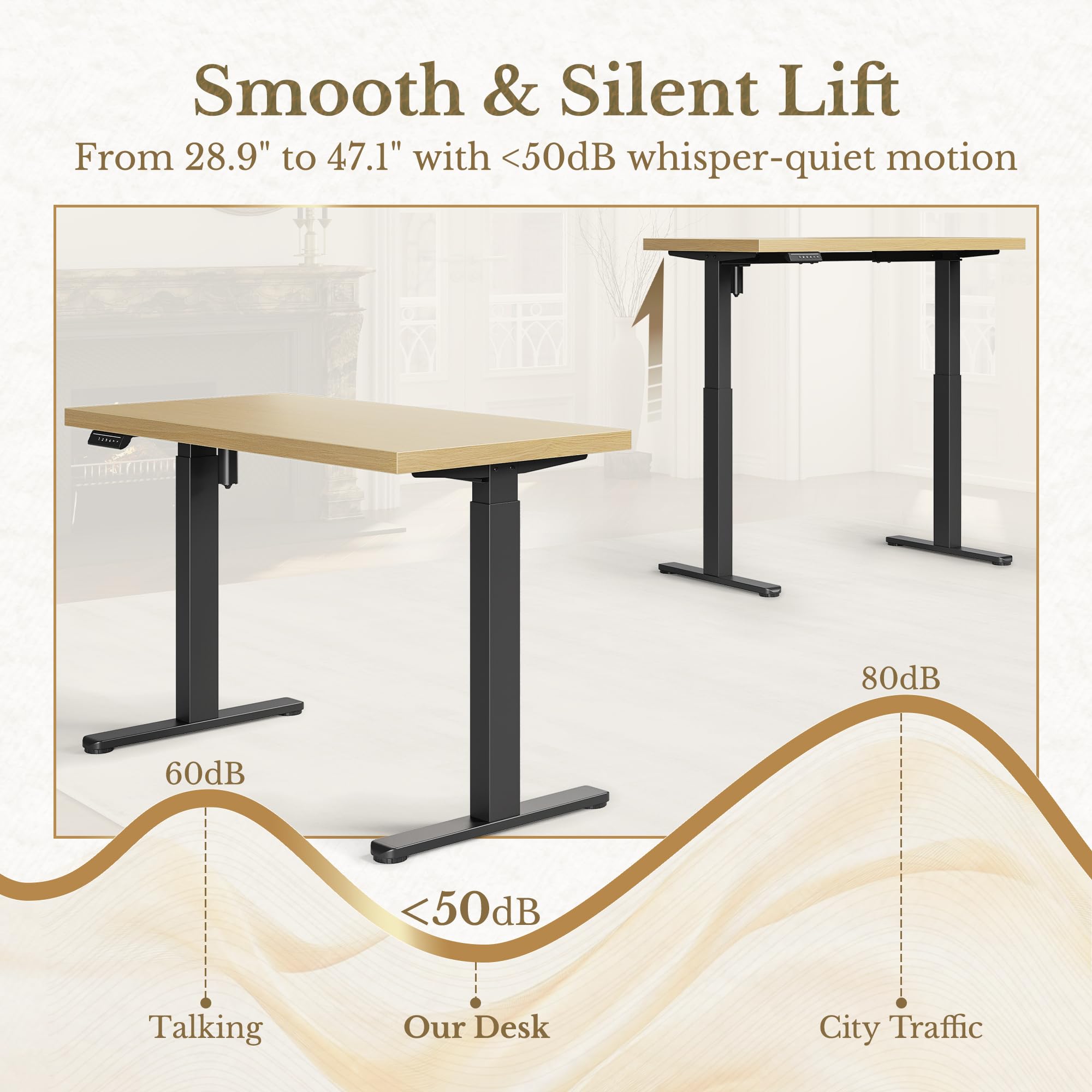 Electric Standing Desk, 48 Inch Adjustable Height Sit Stand Up Desk with 1.18" Thickness Whole-Piece Desktop, Computer Office Desk for Home Office, Light Walnut