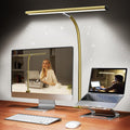 LED Desk Lamp for Office Home, Eye-Caring Desk Light with Stepless Dimming Adjustable Flexible Gooseneck, 10W USB Adapter Desk Lamp with Clamp for Reading, Study, Workbench (Gold)