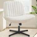 Criss Cross Legged Chairs Armless No Wheels Wide Seat Height Adjustable Swivel Padded PU Leather Home Office Desk Chair for Bedroom, Student, Study Room,Beige