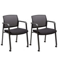 Black Waiting Room Chair with Wheels Mesh Back Stacking Arm Chairs with Upholstered Fabric Seat and Ergonomic Lumbar Support for Office School Church Guest Reception