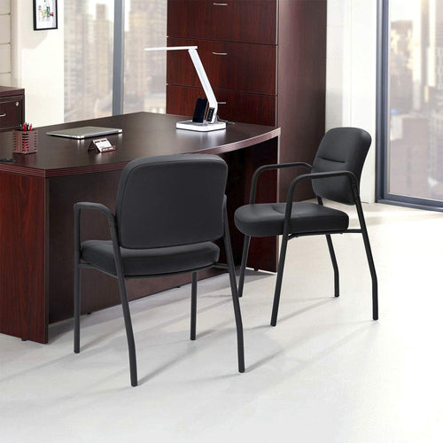 (2 Pack) Waiting Room Office Reception Chairs Executive Leather Guest Chairs with Armrest Ergonomic Upholstered Lumbar Support Side Chairs