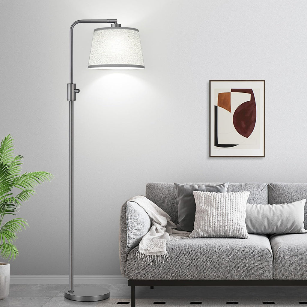 Floor Lamp, 1000 Lumens LED Edison Bulb Included, Arc Floor Lamps for Living Room Modern Standing Lamp with Linen Shade, Tall Lamps for Living Room Bedroom Office Dining Room-Grey