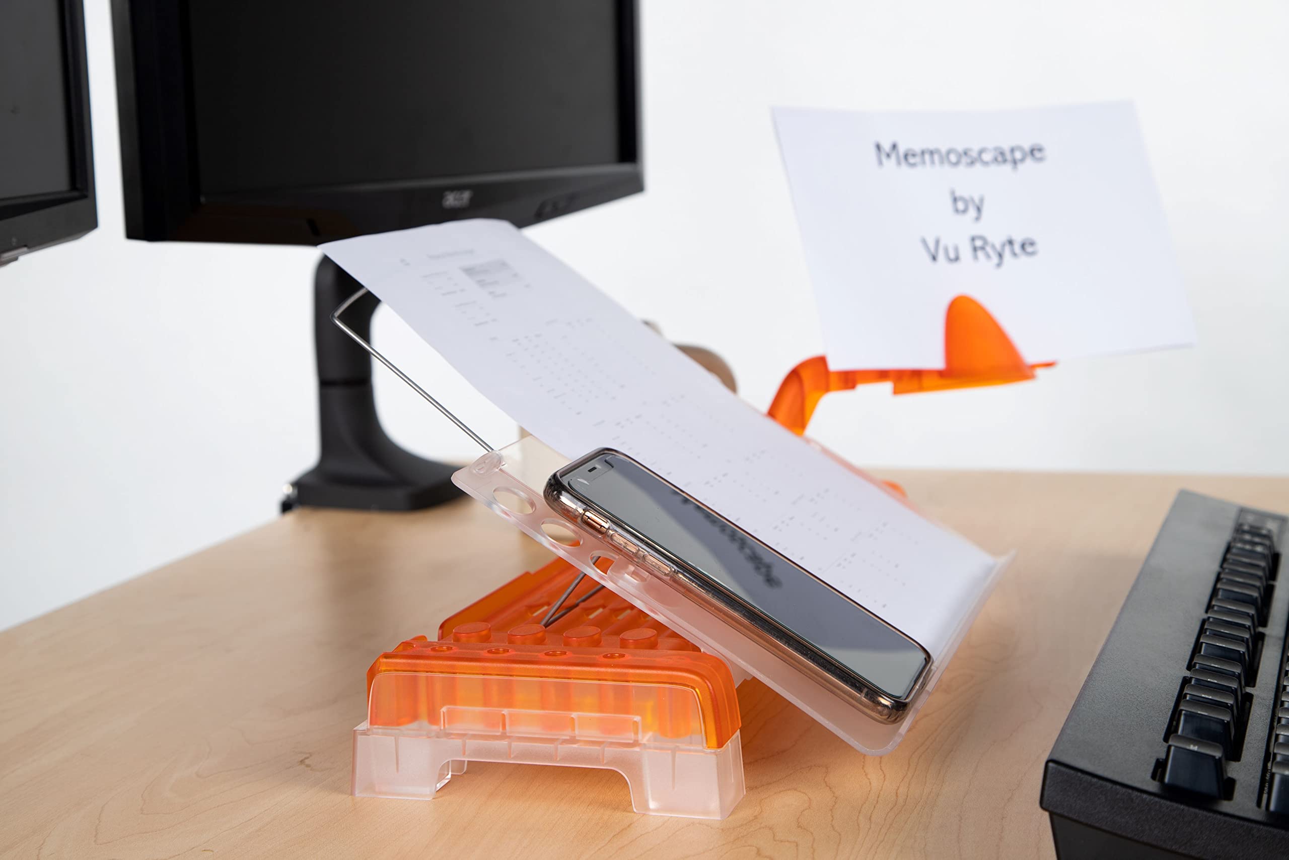 Adjustable in-Line Document Holder for Typing | Reduces Neck Strain, Improves Focus, Boosts Desk Organization, and Workflow | Paper Holder Stand for Desk and Home Office - Orange
