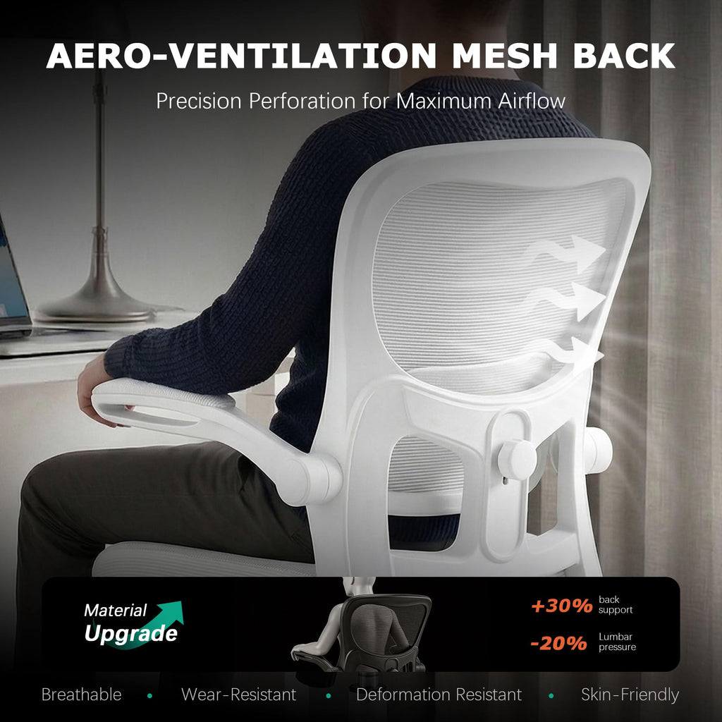 Office Chair Ergonomic Desk Chairs with Adjustable Lumbar Support, High Back Breathable Mesh Chair with Wheels& Flip-up Armrests,Rolling Swivel Comfy Task Computer Chair for Home Work Gaming