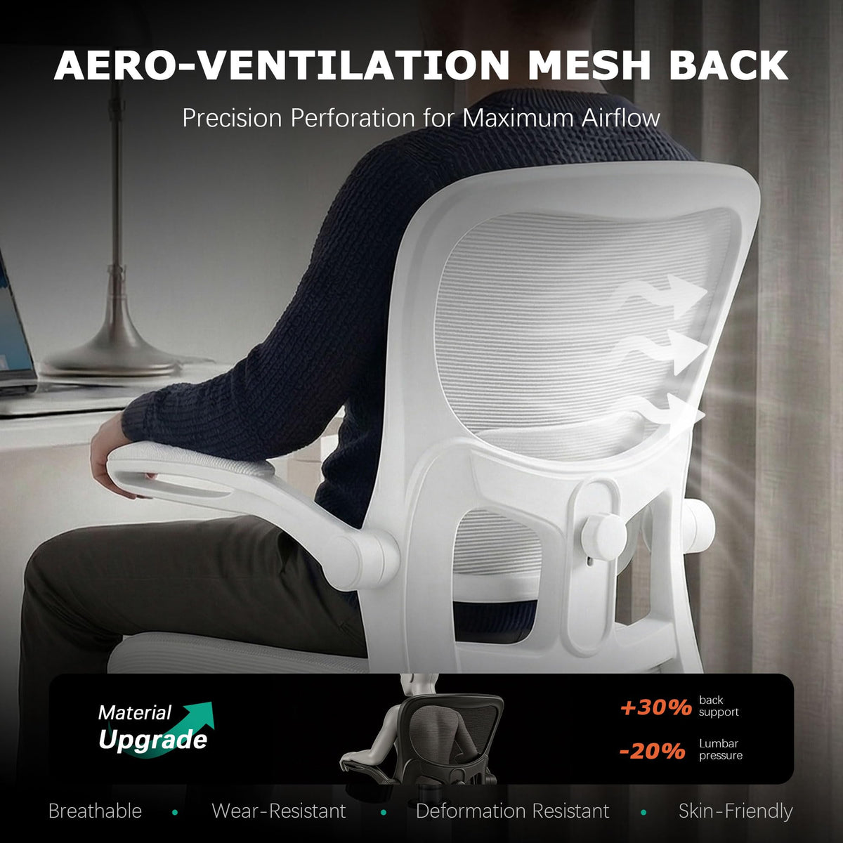Office Chair Ergonomic Desk Chairs with Adjustable Lumbar Support, High Back Breathable Mesh Chair with Wheels& Flip-up Armrests,Rolling Swivel Comfy Task Computer Chair for Home Work Gaming