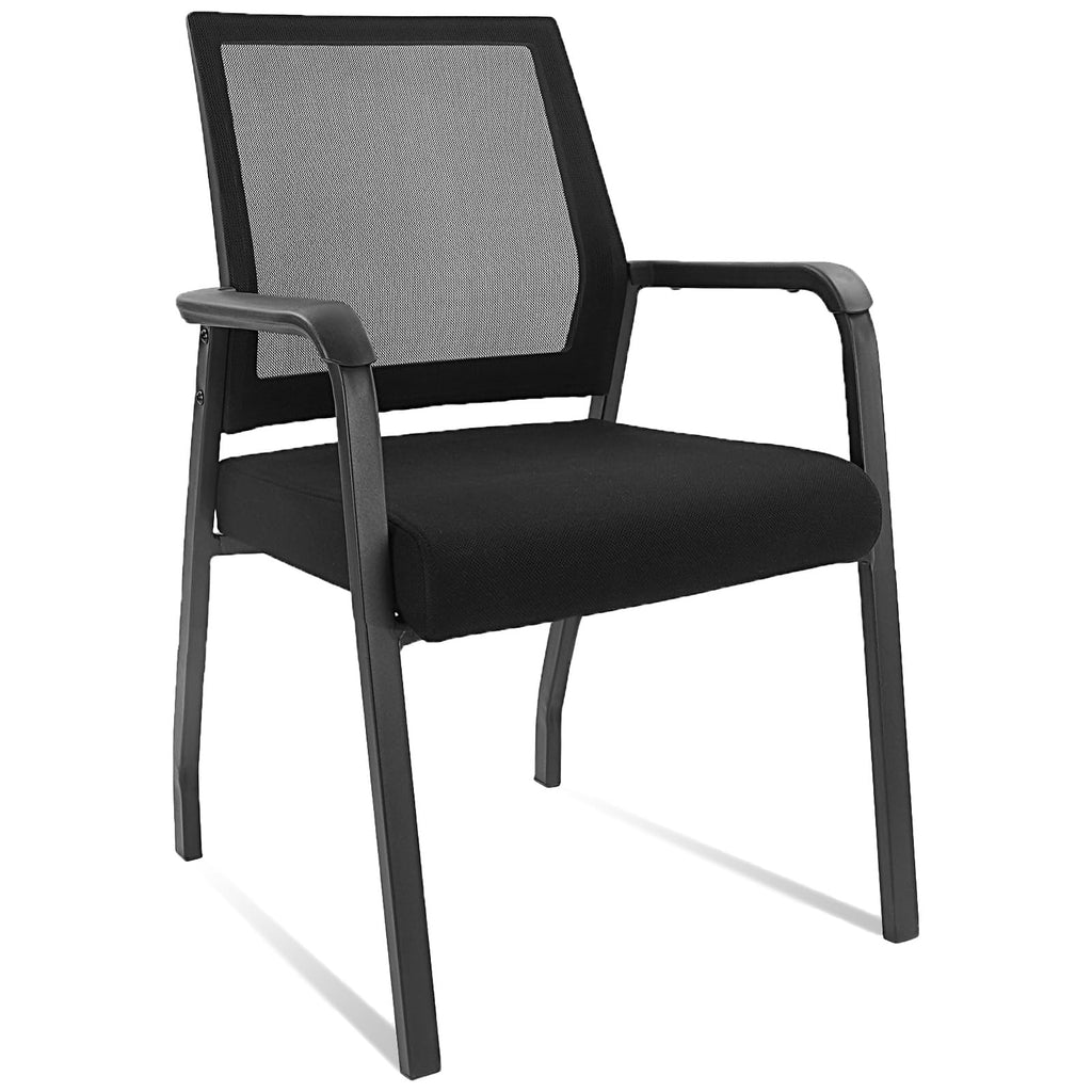 Desk Chair No Wheels, Arm Chair with Ergonomic Lumbar Support and Thickened Seats Cushion, Waiting Room Chairs for Office School Church Guest Reception, Black