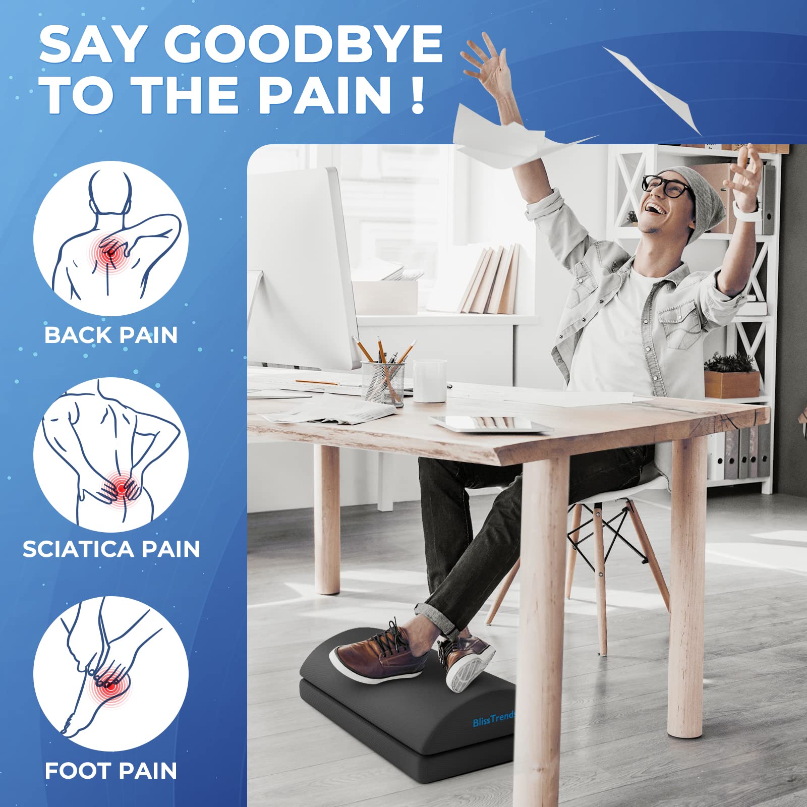 Foot Rest for Under Desk at Work-Versatile Foot Stool with Washable Cover-Comfortable Footrest with 2 Adjustable Heights for Car,Home and Office to Relieve Back,Lumbar,Knee Pain-Gray Long