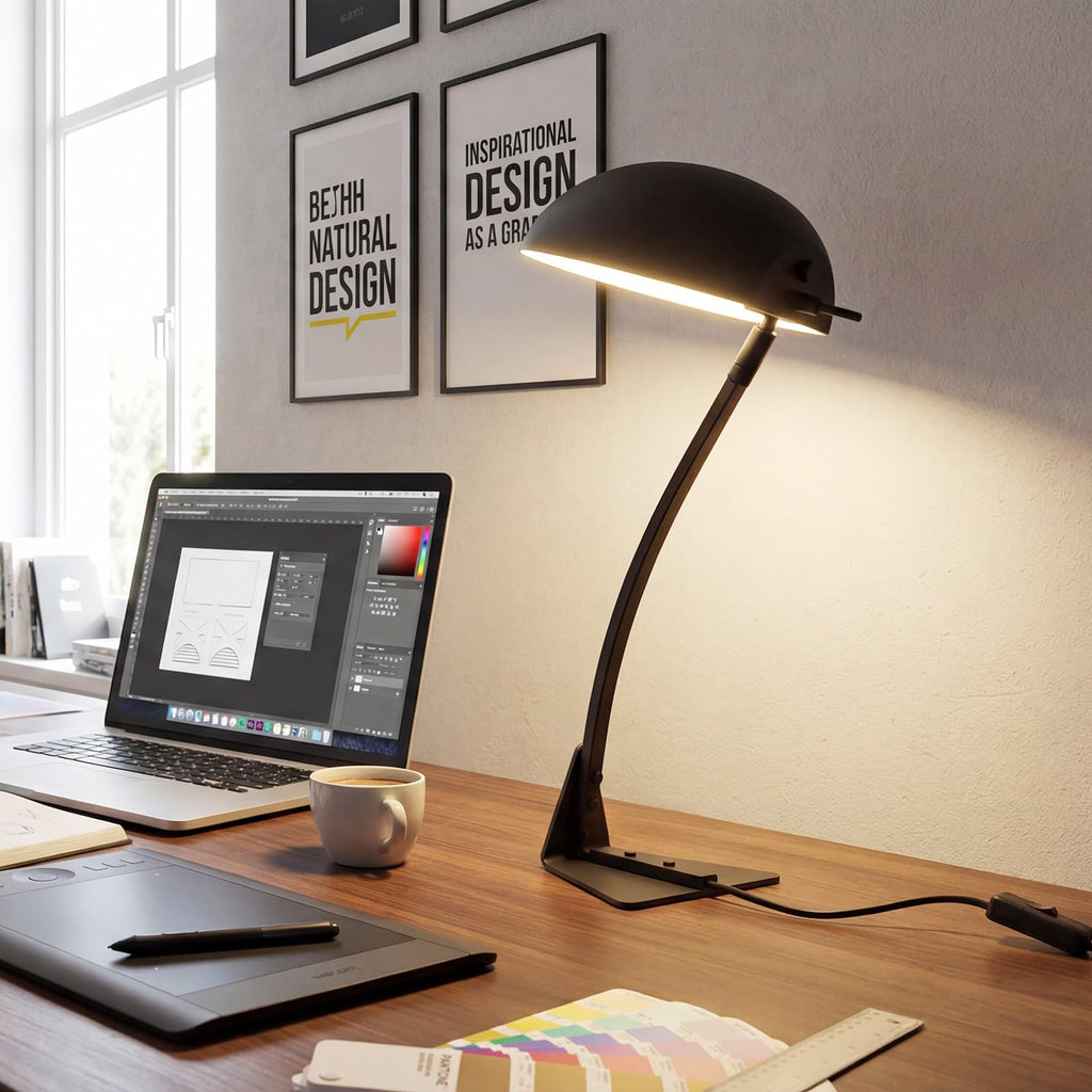 18.4" Metal Desk Lamp Modern Industrial Table Lamp, Adjustable Neck Architect Lights (3000K) with On/Off Switch, Bedside Reading Lamps for Office Bedroom Study Room Side Table (Sand Black)