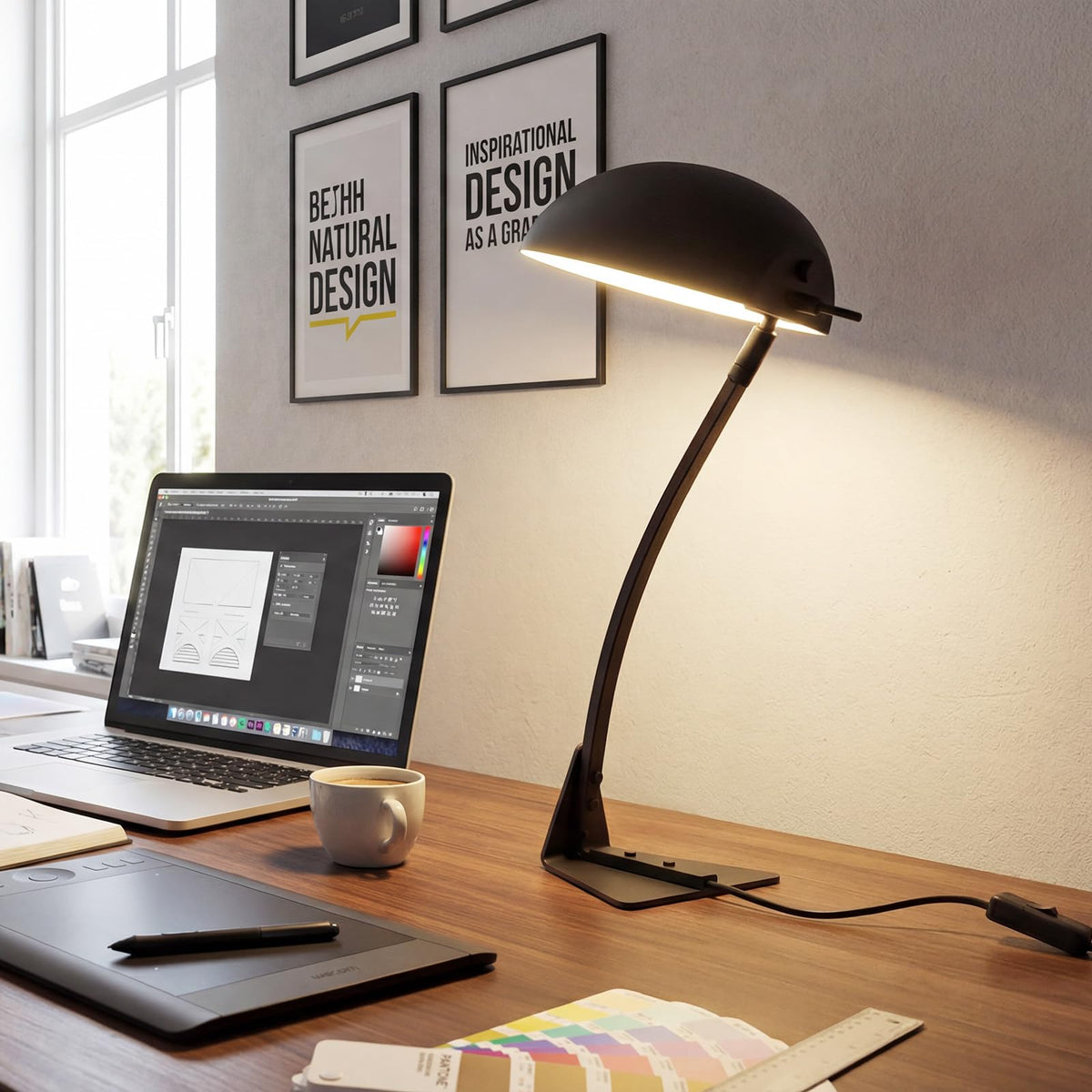 18.4" Metal Desk Lamp Modern Industrial Table Lamp, Adjustable Neck Architect Lights (3000K) with On/Off Switch, Bedside Reading Lamps for Office Bedroom Study Room Side Table (Sand Black)