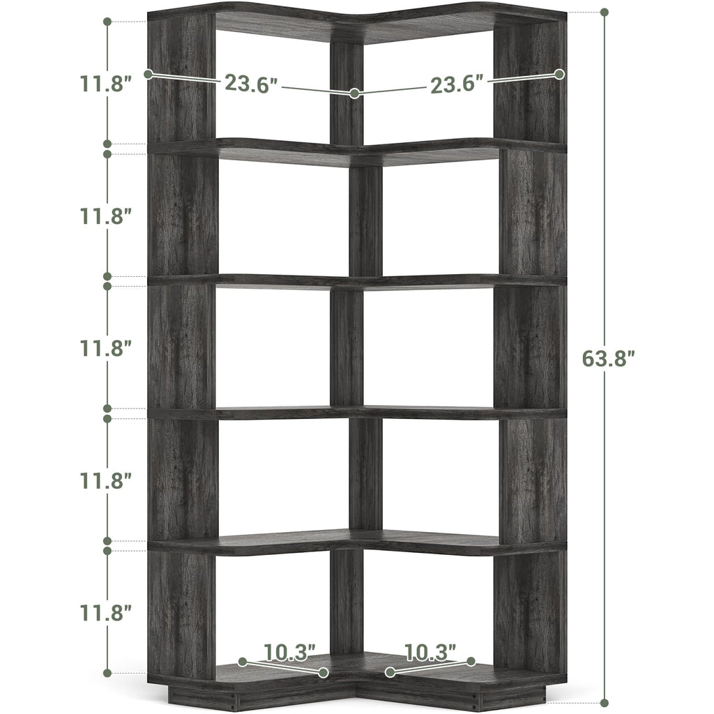 Corner Book Shelf, 6-Shelf L Shaped Corner Bookshelf with Baffle