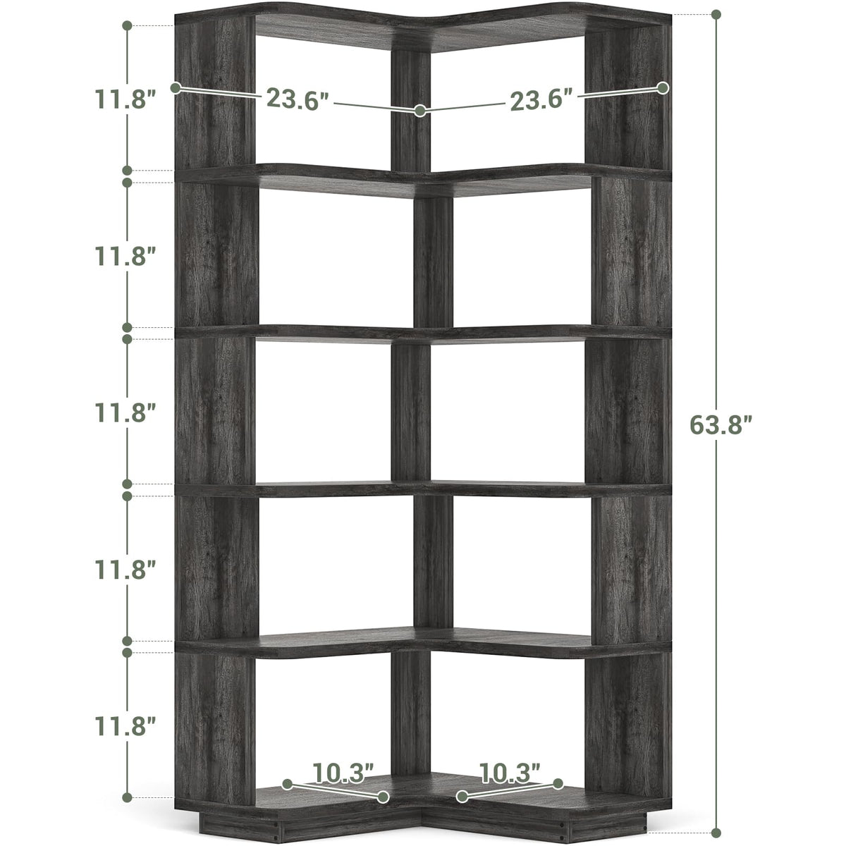 Corner Book Shelf, 6-Shelf L Shaped Corner Bookshelf with Baffle