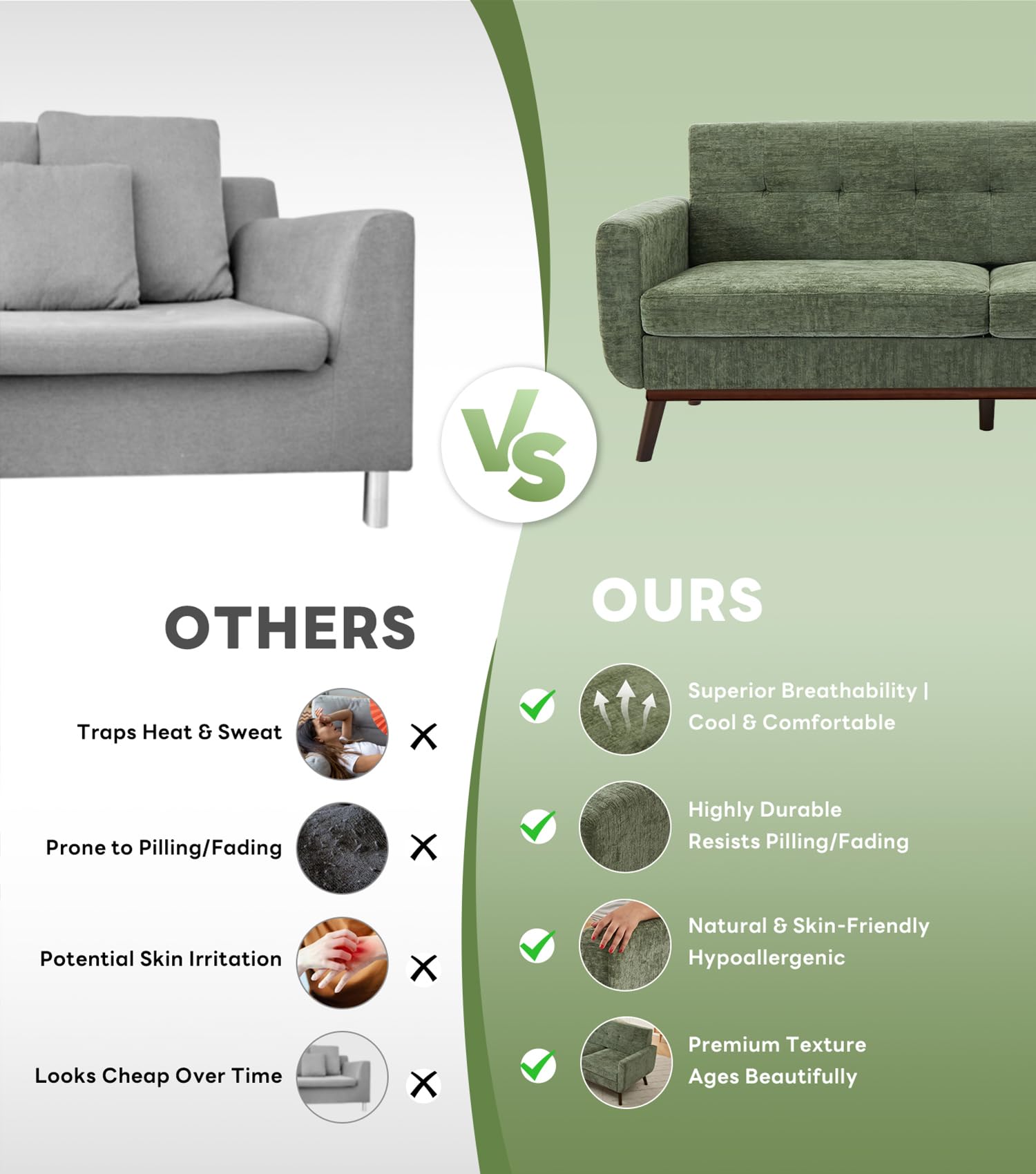 77.2" W Loveseat Sofa, Solid & Easy to Install Small Couch for Bedroom, Office, Apartment, Green