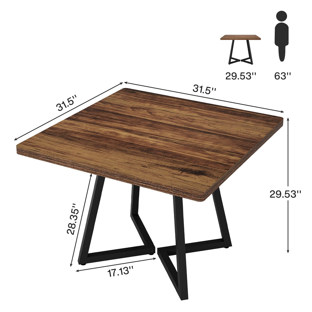 31.5" Square Conference Table Set of 4, 10 ft Industrial Office Meeting Table for 8-10 People, Business Podcast Furniture with Metal Base for Small Spaces, Office Conference, Brown