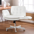 Criss Cross Office Chair, PU Leather Vanity Chair with 5-Level Adjustable Armrests & Swivel, Ergonomic Criss Cross Chair for Home Office Bedroom Makeup（White）