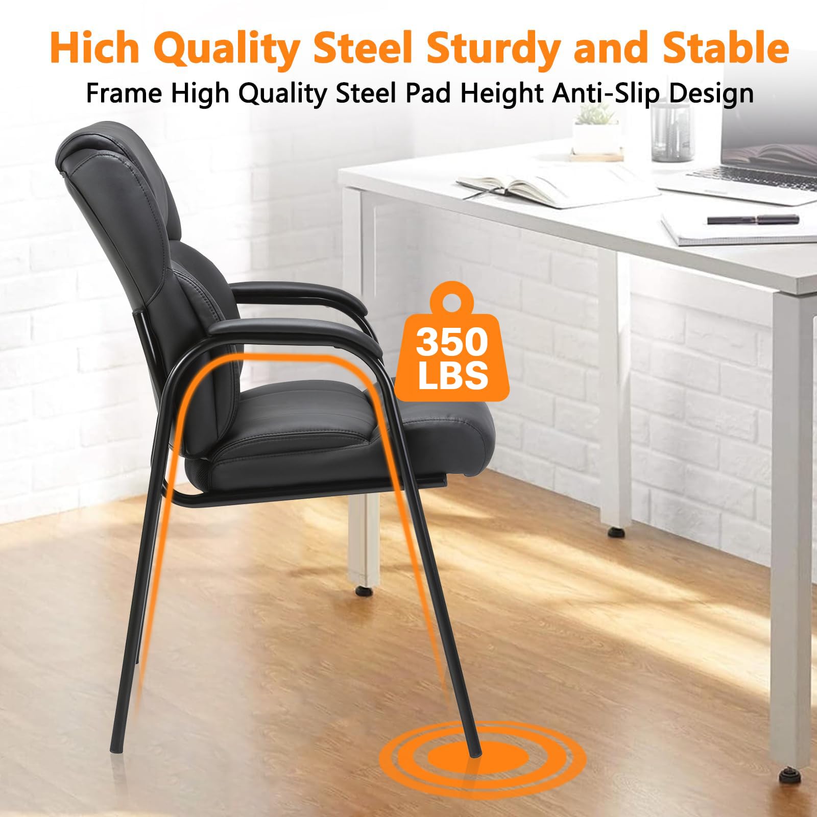 4 Pack, Leather Guest Chair with Padded Arm Rest for Reception Meeting Conference and Waiting Room Side Office Home Black