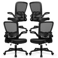 KLASIKA Office Desk Chairs with Wheels, Ergonomic Mesh Chair with Adjustable Height Lumbar Support, Rolling Swivel Computer Task Chair with Flip Up Armrests for Home, Study, Conference, Black (4PK)