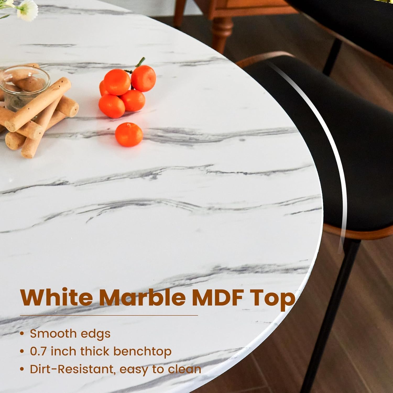 Comtrysail Round Dining Tulip Table for 4, Mid-Century Modern Table with Sturdy Metal Pedestal for Kitchen, Bistro, Cafe, Leisure (Faux Marble White, 31.5 INCH)
