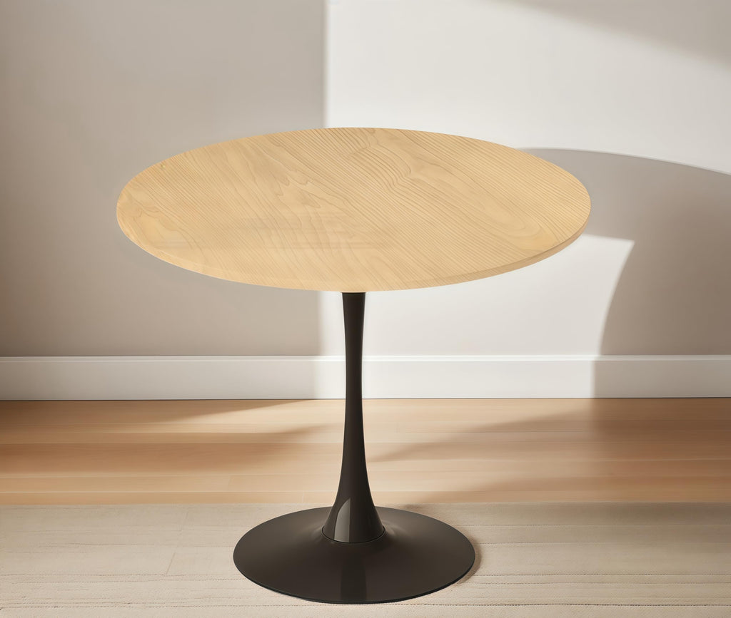 Sybrioka 24" Tulip Table for 1-2 Persons Modern Round Dining Room Table, Mid-Century Modern Nature Small Kitchen Table with MDF Wooden Top, Leisure Coffee Table for Living Room, Dining Room, Office