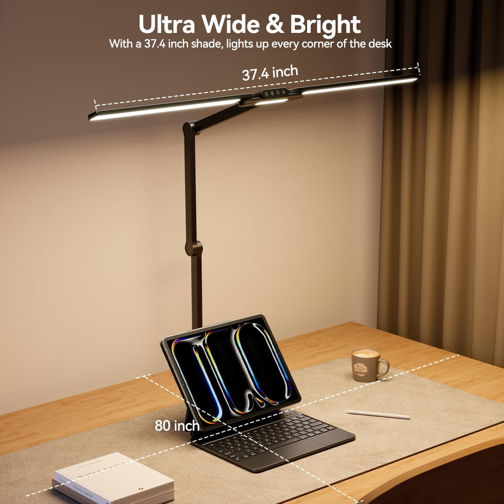 LED Architect Desk Lamp with Clamp - 24W Ultra Bright Adjustable Swing Arm Light for Home Office, 3000 Lumen Auto Dimming Computer Lamp with Stepless Touch Control, Rotatable for Video Calls, Drafting