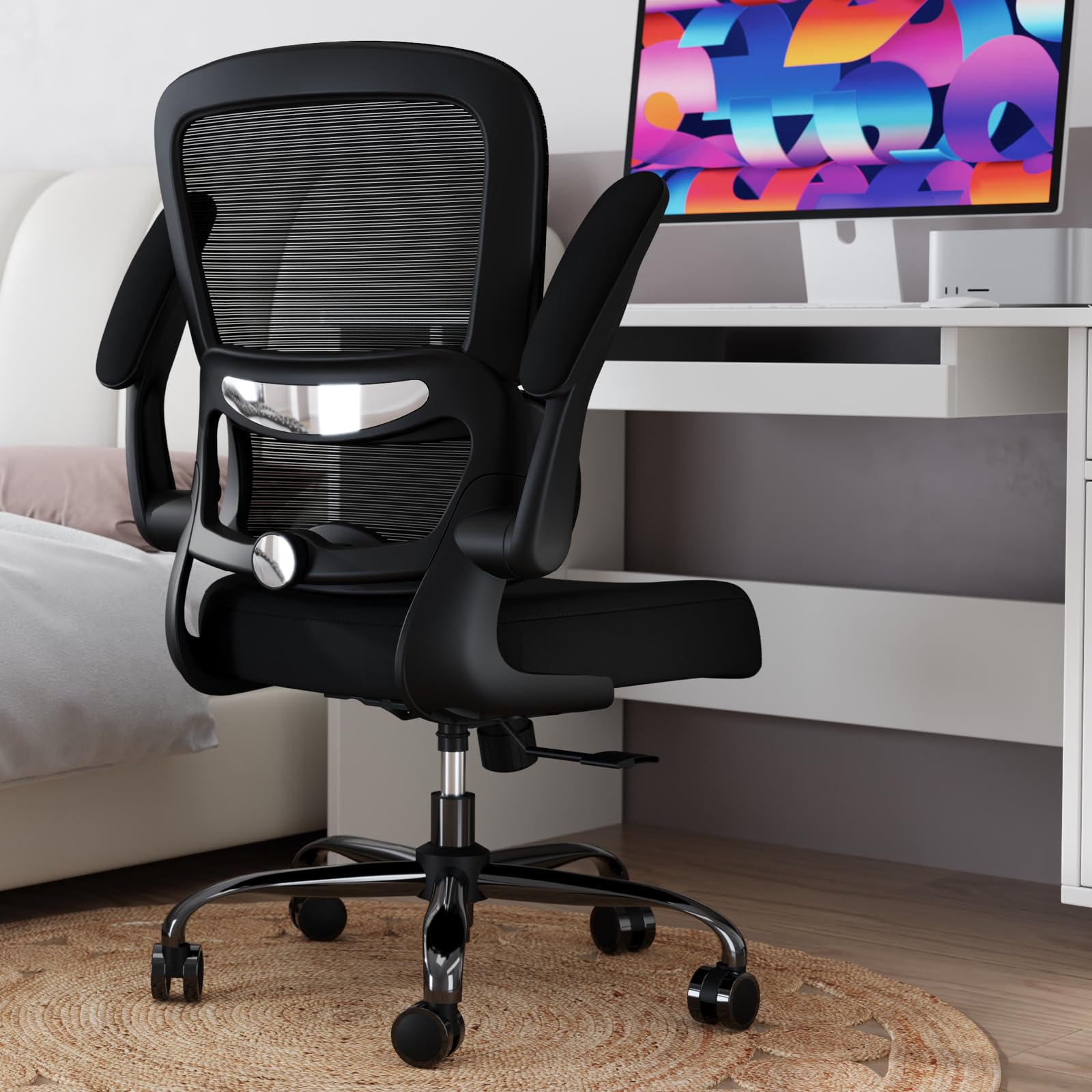 Pack of 8, Office Chair - Ergonomic Desk Chair with Adjustable Lumbar Support, Mesh Computer Chair, Executive Chairs for Home Office Comfortable Lumbar Support Black