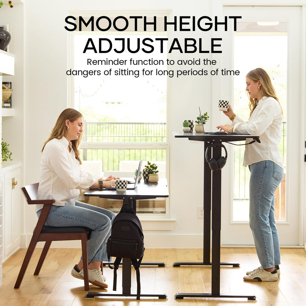 39.4" Small Electric Standing Desk, Adjustable Height Office Desk with Wood Desktop, Computer Table for Home Work, Study and Gaming, Small Spaces, Modern Furniture, Black