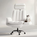 Criss Cross Office Chair with Armrests & Wheels, Comfy Velvet Vanity Chair, Ergonomic Executive Gaming Computer Chairs with Foot Rest, Wide Seat Reclining Desk Chair, White