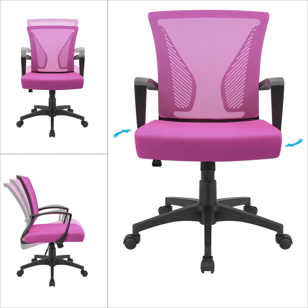 (2, Pink) Office Chair Ergonomic Computer Desk Mesh Chair Mid Back Swivel Lumbar Support with Armrest