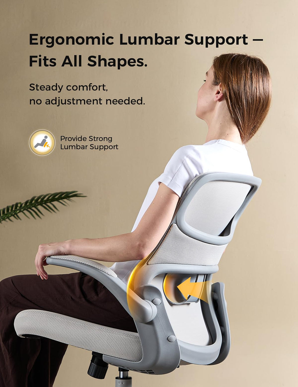 Office Chair, Mesh Ergonomic Desk Chairs, Comfy Computer Gaming Chair with Adjustable Height & Flip-up Armrest, Lumbar Support & Swivel Function for Home Office (Gray)