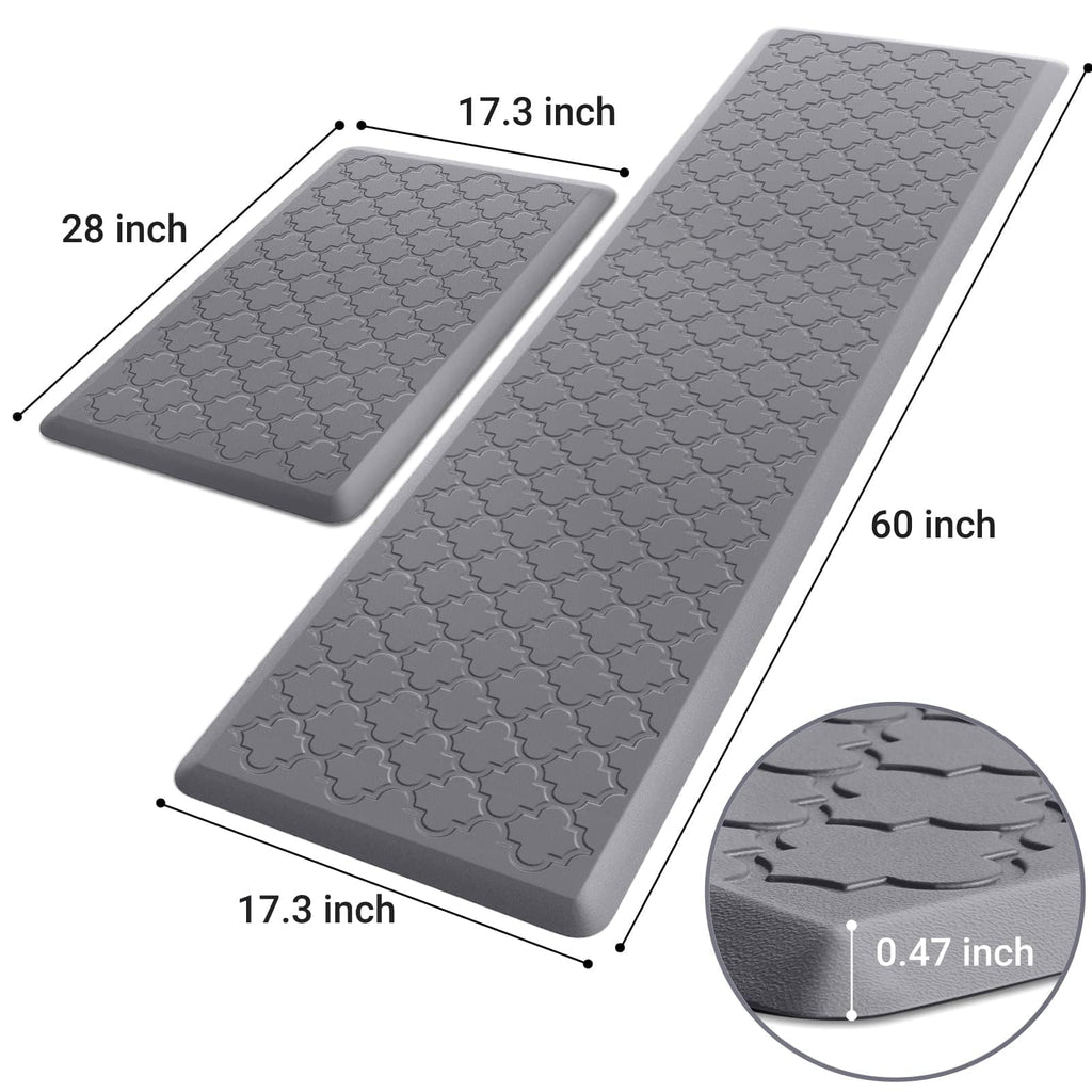 Mat [2 PCS] Cushioned Anti-Fatigue Floor Mat Water Resistant Non-Skid Kitchen Mats and Rugs Ergonomic Comfort Foam Kitchen Rugs Standing Mat for Floor Office Sink(Grey,17.3"x28"+17.3"x60")