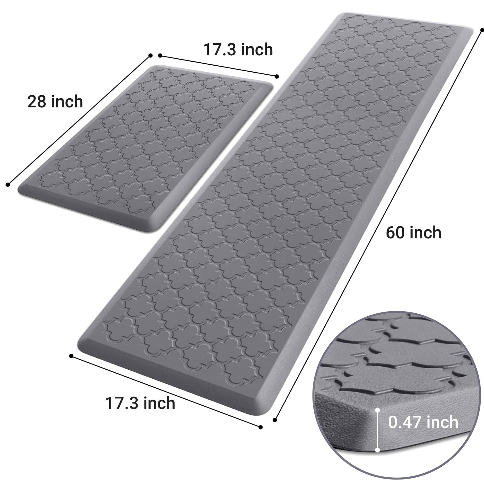 Mat [2 PCS] Cushioned Anti-Fatigue Floor Mat Water Resistant Non-Skid Kitchen Mats and Rugs Ergonomic Comfort Foam Kitchen Rugs Standing Mat for Floor Office Sink(Grey,17.3"x28"+17.3"x60")