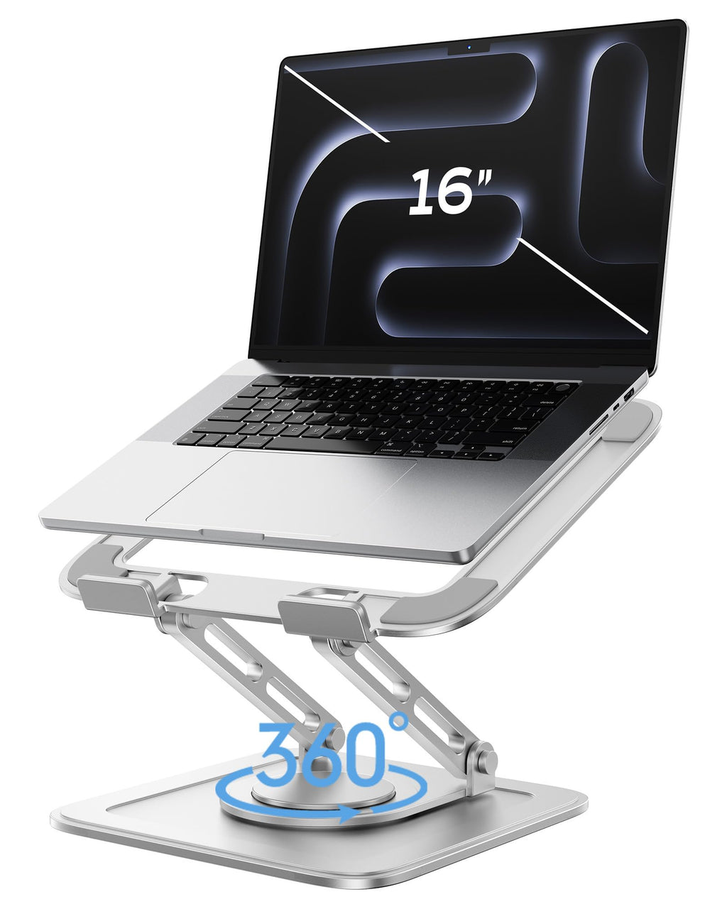 Adjustable Laptop Stand, Computer Stand with 360 Rotating Base, Ergonomic Laptop Riser Mount for Desk Foldable Protable Computer Desk Fits with MacBook Pro Air (10-16") - White