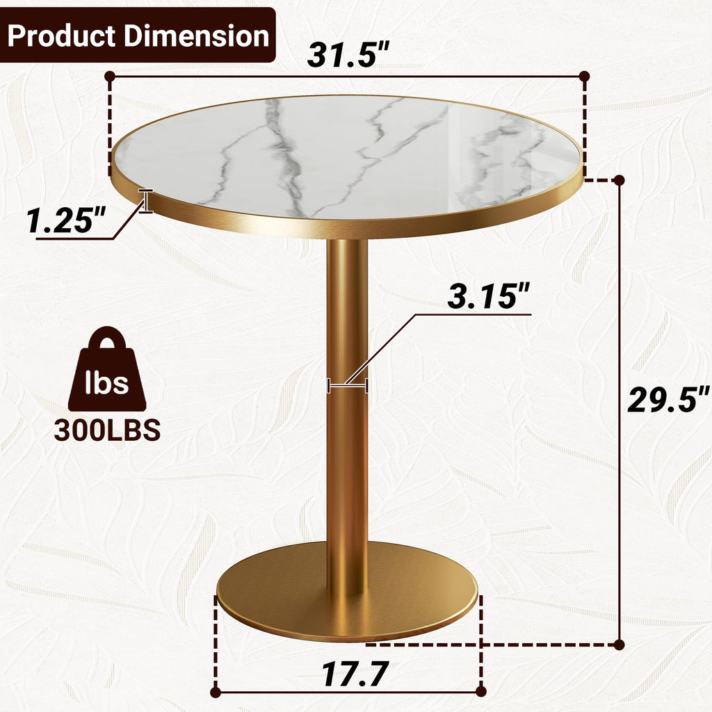 hausway 31.5" Tulip Table,Round Kitchen Dining Table for 2-4 with Thick Sintered Stone Top,Titanium Golden Pedestal Base,Heat-Resistant,Bistro Table for Dining Room,Café,Small Space（Flowing Traces）