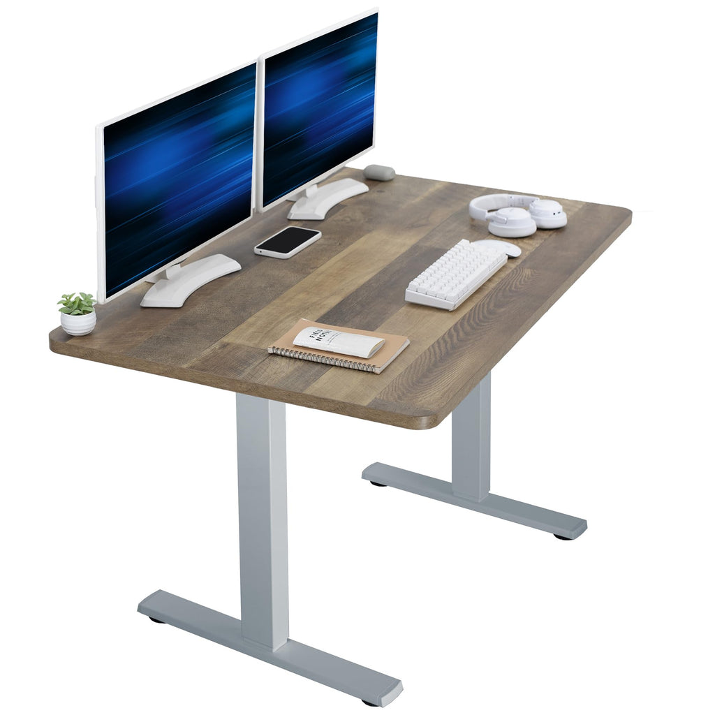 Electric 48 x 30 in Standing Desk, Memory Height Adjustment, 1B Series, Holds 220 lbs, One-Piece Reclaimed Wood Top, Gray Frame