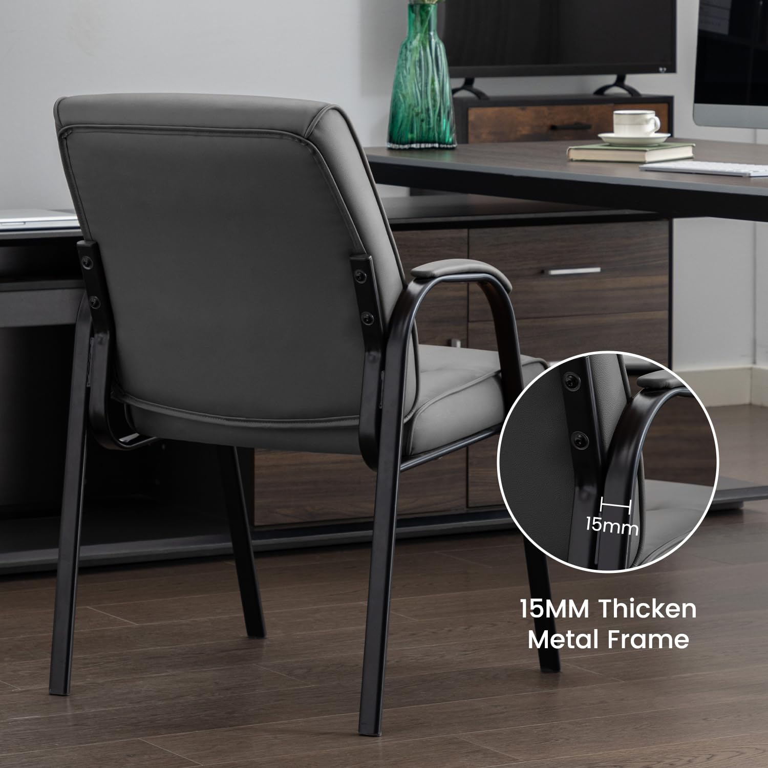 Office Guest Reception Chair Set of 4, Conference Room Chairs Waiting Room Chairs 4 Pack, Modern Leather Office Desk Chair No Wheels.