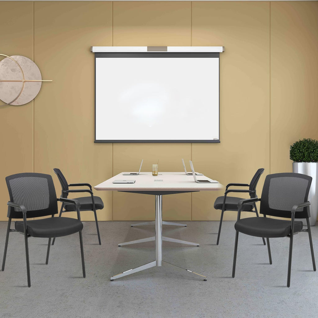 2 Pack, Office Reception Guest Chair Mesh Back Stacking with Ergonomic Lumbar Support and Thickened Seat Cushion for Waiting Conference Room Black