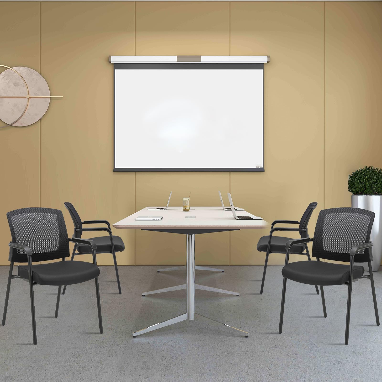 2 Pack, Office Reception Guest Chair Mesh Back Stacking with Ergonomic Lumbar Support and Thickened Seat Cushion for Waiting Conference Room Black