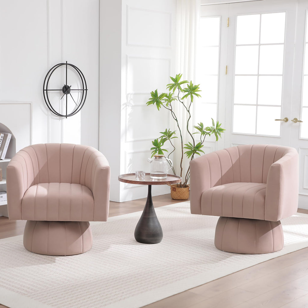 Swivel Accent Barrel Chair, Cute Comfy Small Round 360° Arm Chair. Velvet Sofa Club Reading Chair for Office Living Room Bedroom Pink