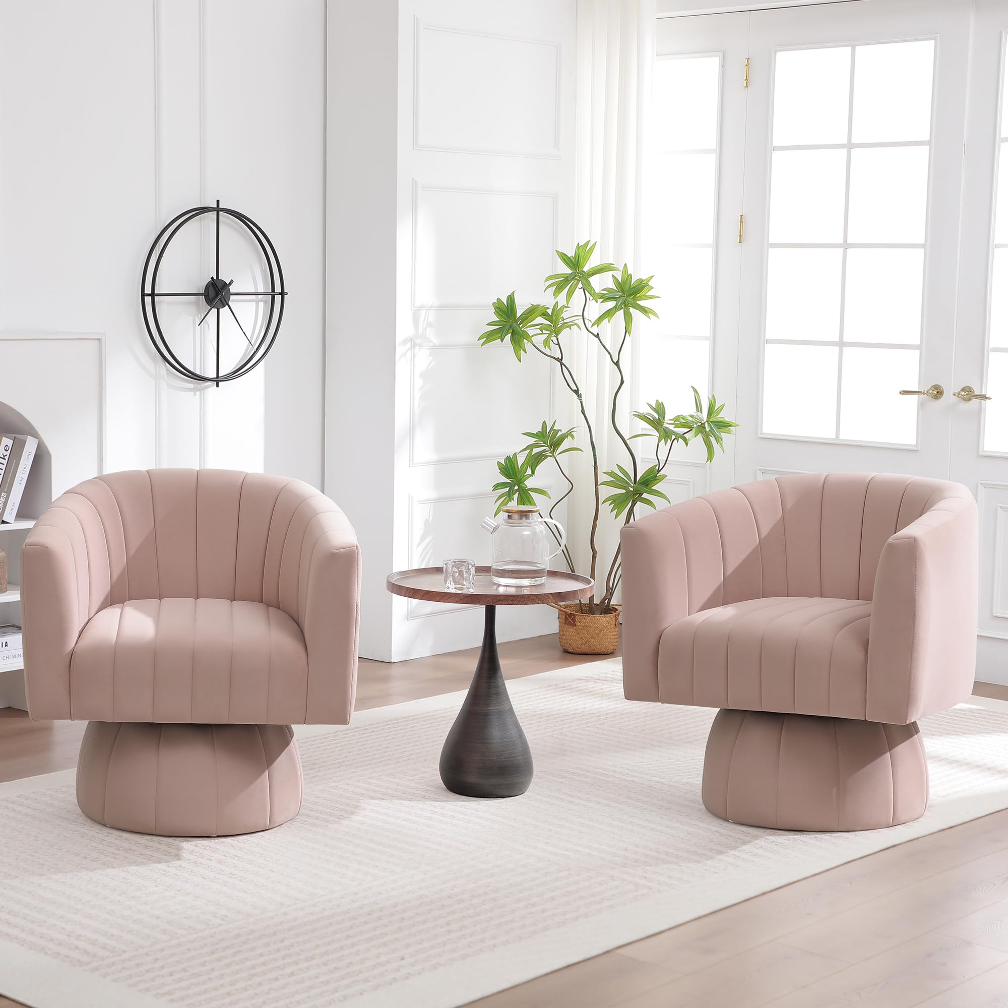 Swivel Accent Barrel Chair, Cute Comfy Small Round 360° Arm Chair. Velvet Sofa Club Reading Chair for Office Living Room Bedroom Pink