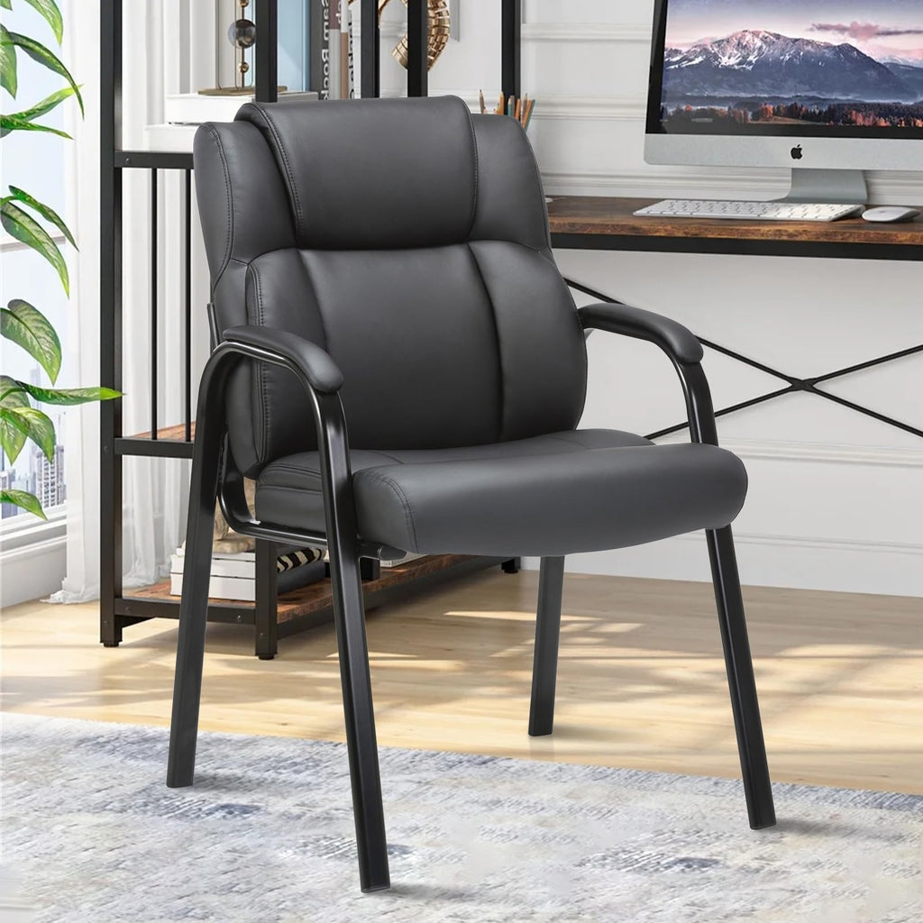 8 Pack, Leather Guest Chair with Padded Arm Rest for Reception Meeting Conference and Waiting Room Side Office Home Black