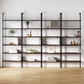 Set of 4, 6-Shelf Tall Bookcase, Wall Mount Bookshelf with Natural Wood Finish and Industrial Metal Frame, Nutmeg/Matte Black