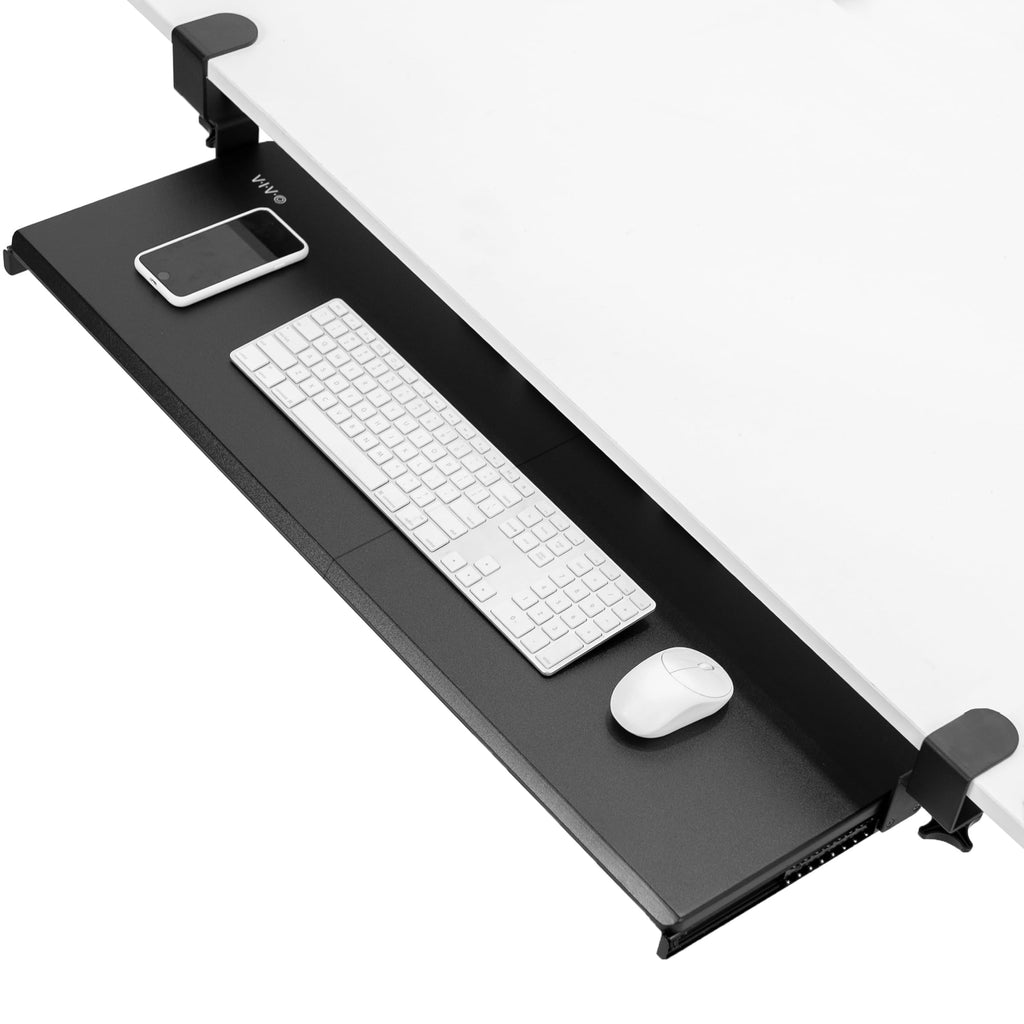Extra Long Clamp-on Computer Keyboard and Mouse Under Desk Slider Tray, 34 x 11 inch Pull Out Platform Drawer, Black