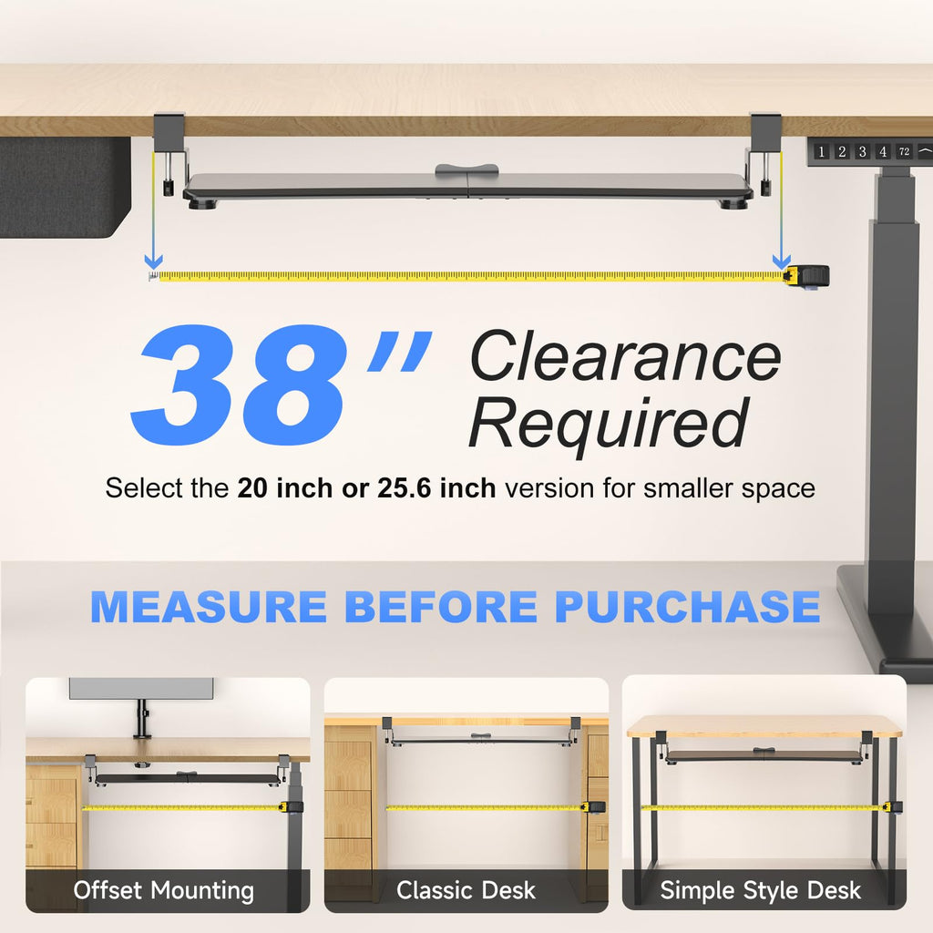 Large Keyboard Tray Under Desk Pull Out with C Clamp Mount, Computer Keyboard & Mouse Tray, 34 (38 Including Clamps) x 11.8 inch Slide-Out Platform Computer Drawer for Typing, Black,