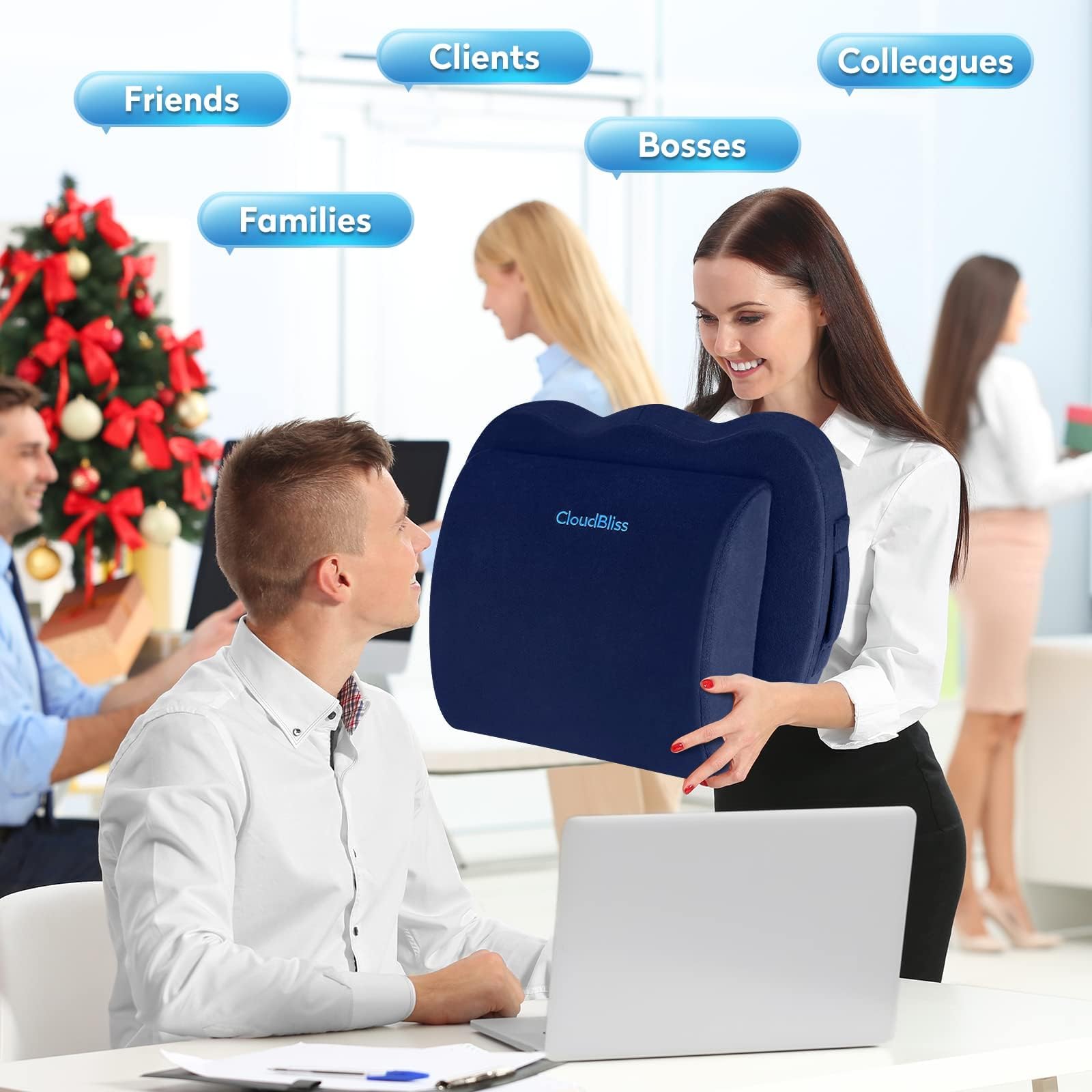 Lumbar Support Pillow & Seat Cushion Set for Office Chair, Desk Chair, Wheelchair & Car–Memory Foam Back Support,Ergonomic Chair Cushions, Sciatica Pain Relief,Home Essentials(Blue,XL)