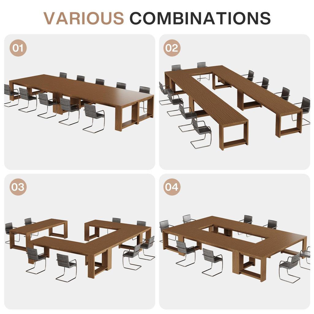 7 ft Conference Table for 6 to 8 People, Modern Rectangle Meeting Room Desk for Boardroom, Home Office (1, Brown)