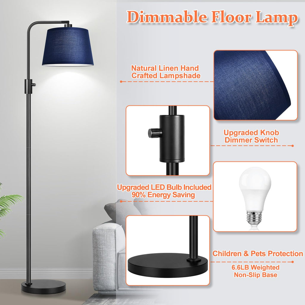 Floor Lamp, 1000 Lumens LED Edison Bulb Included, Modern Arc Standing Tall Floor Lamp for Living Room Bedroom Office Dining Room - Blue