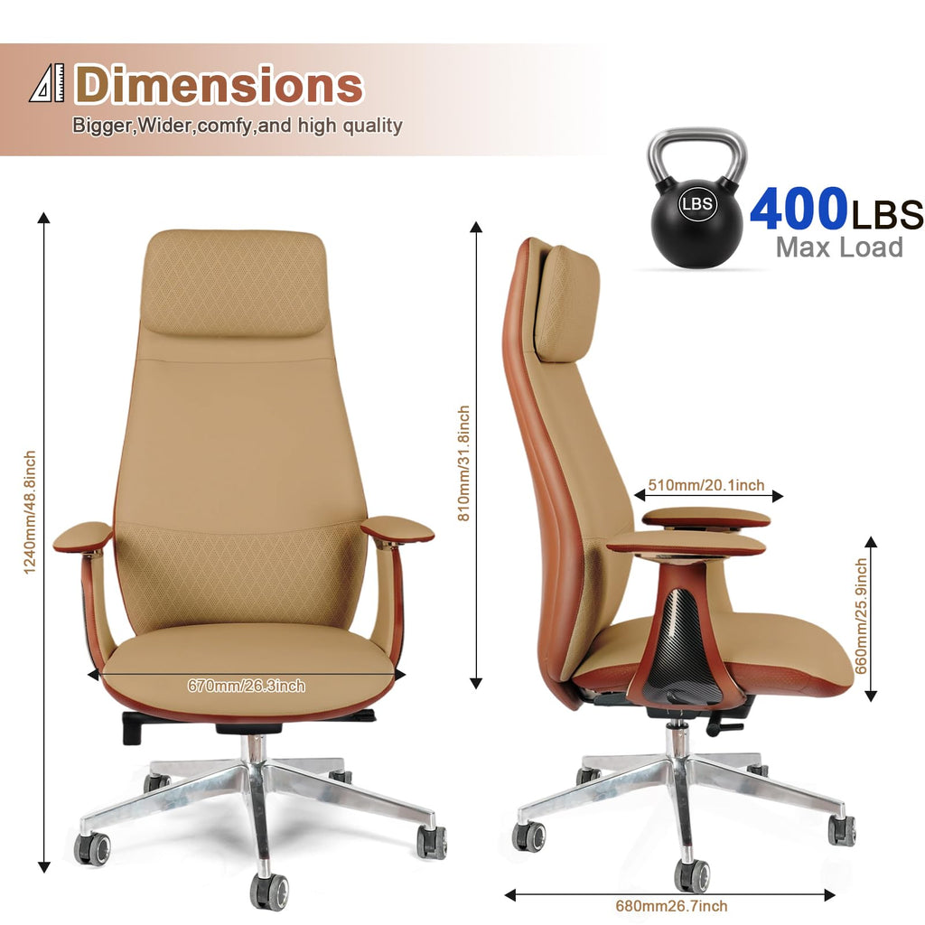 Genuine Leather High-Back Executive Office Chair,Ergonomic