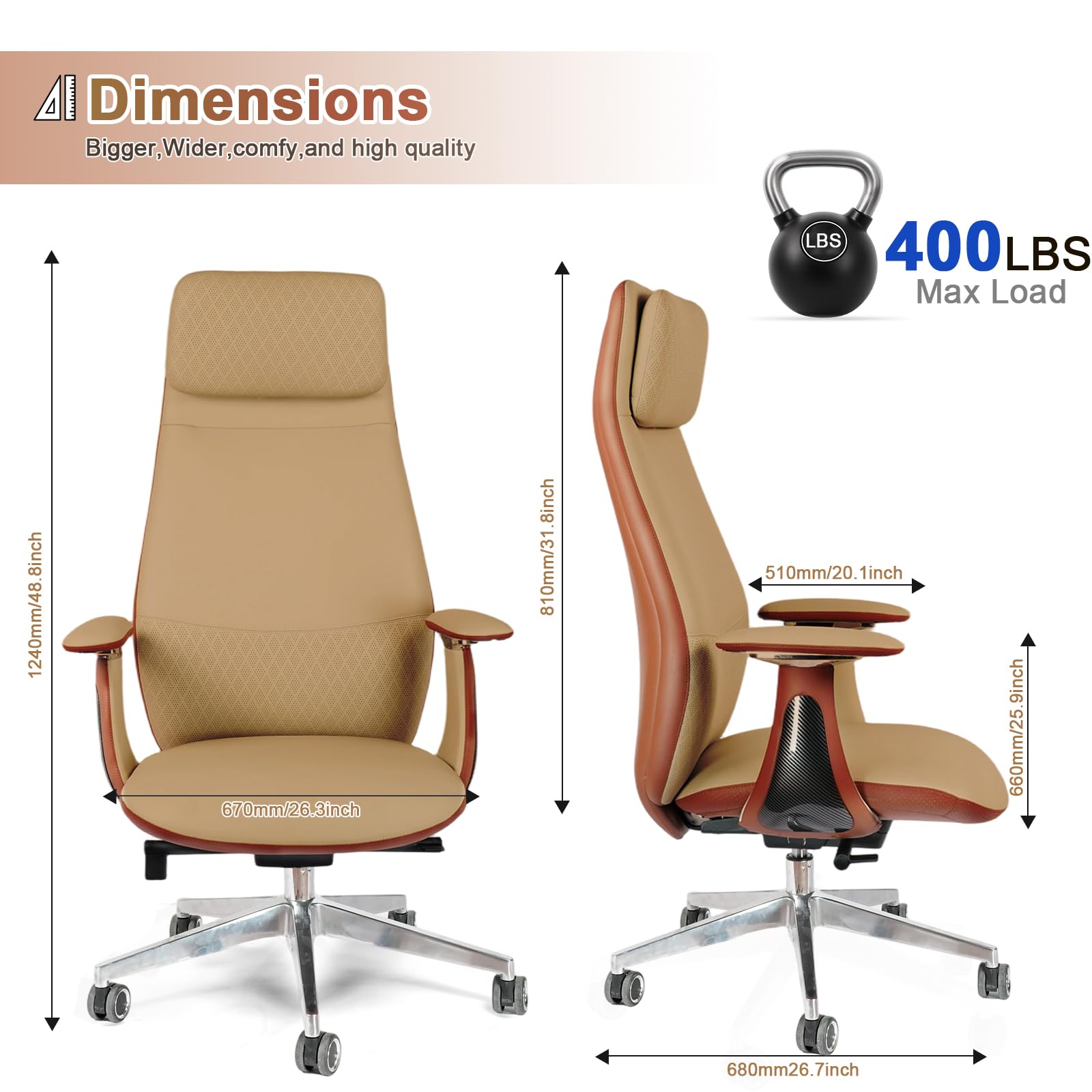 Genuine Leather High-Back Executive Office Chair,Ergonomic