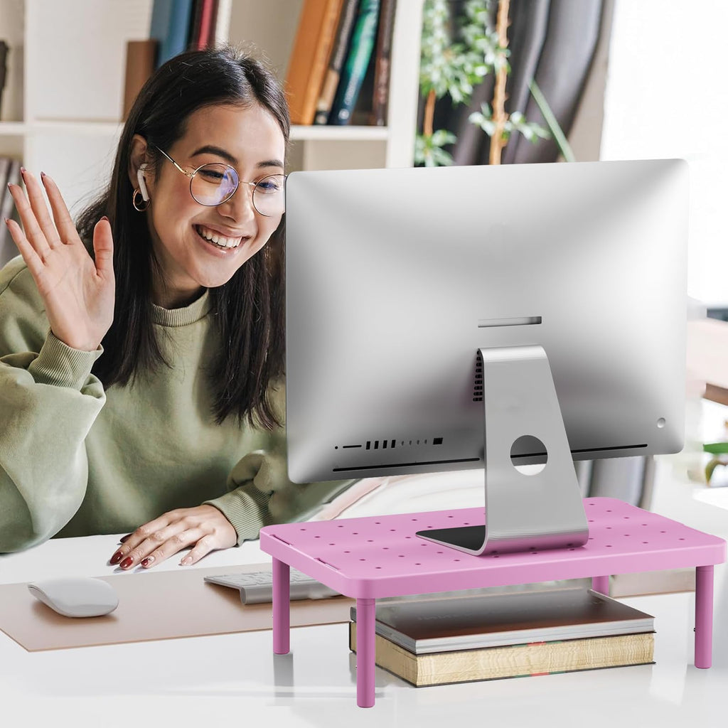 Computer Monitor Stand for Desk, Adjustable Laptop Riser, Desk Monitor Stand Underneath Storage for Office, Home, School Supplies (PTT001-P), 1 Pack, Pink